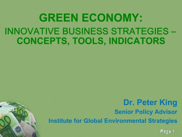GREEN ECONOMY: INNOVATIVE BUSINESS STRATEGIES CONCEPTS, TOOLS, INDICATORS