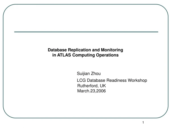 Database Replication and Monitoring in ATLAS Computing Operations Suijian Zhou