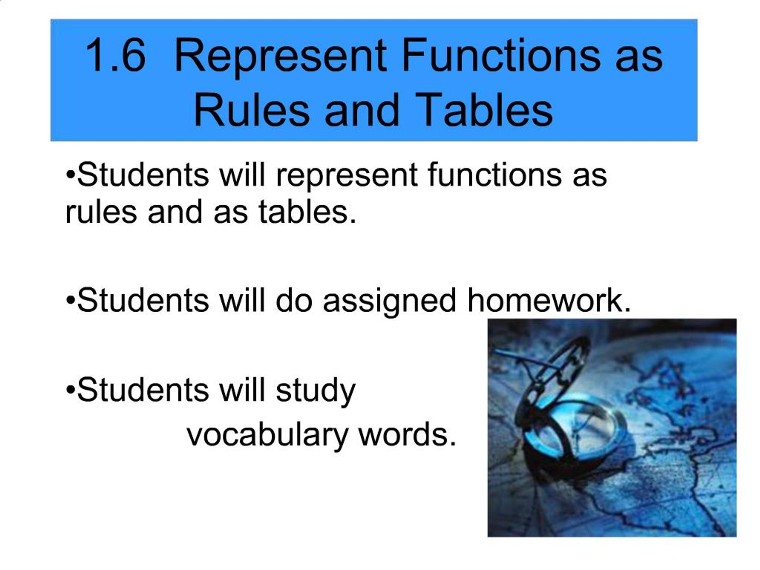 PPT - 1.6 Represent Functions as Rules and Tables PowerPoint ...