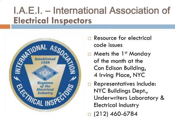 I.A.E.I. International Association of Electrical Inspectors