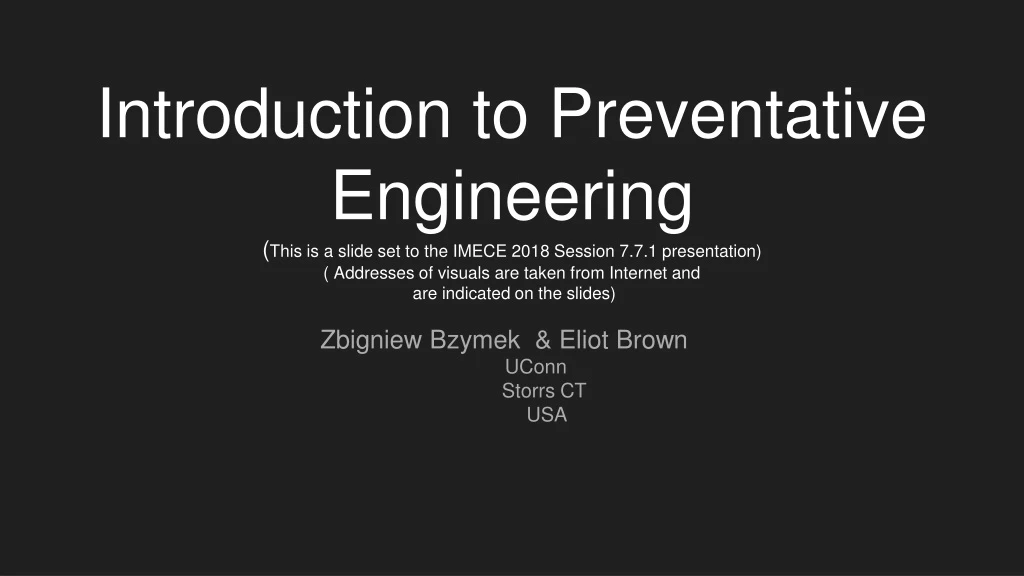 introduction to preventative engineering this