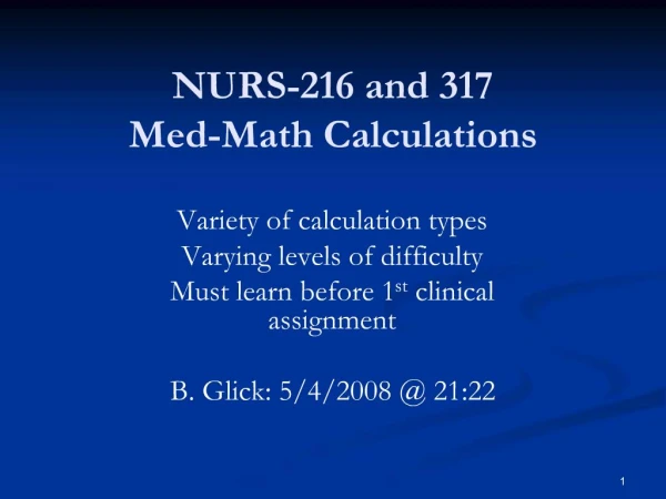 NURS-216 and 317 Med-Math Calculations