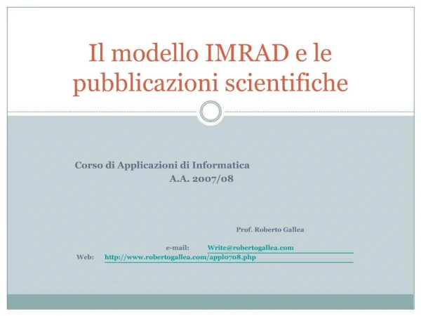Il modello IMRAD e le pubblicazioni scientifiche