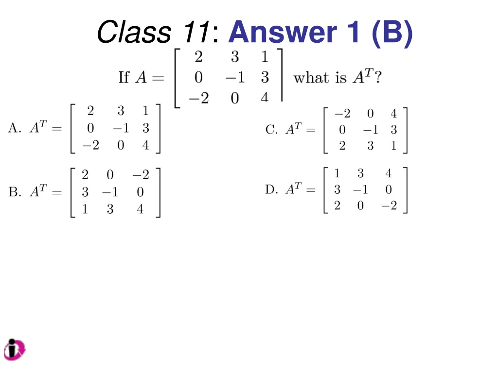 class 11 answer 1 b