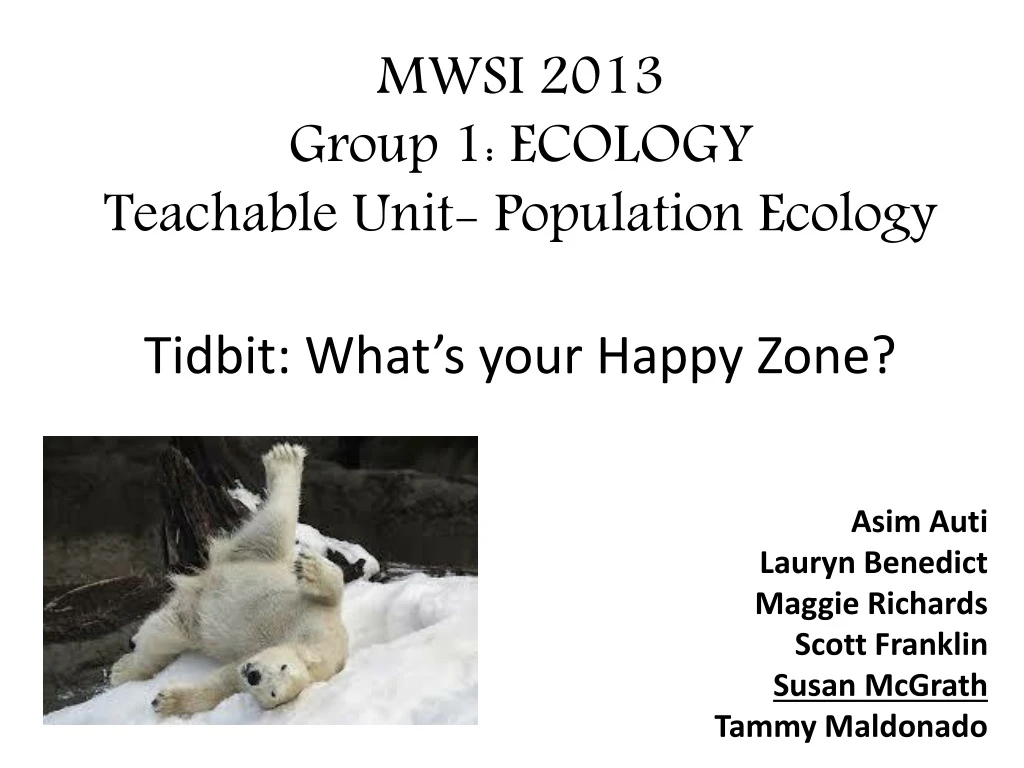 mwsi 2013 group 1 ecology teachable unit population ecology tidbit what s your happy zone