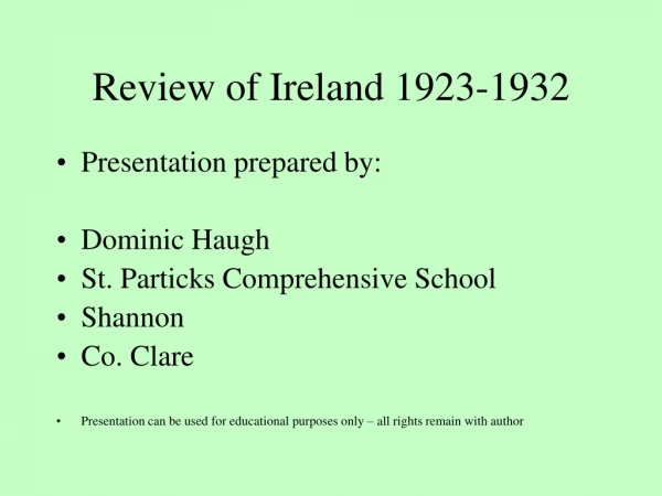 Review of Ireland 1923-1932