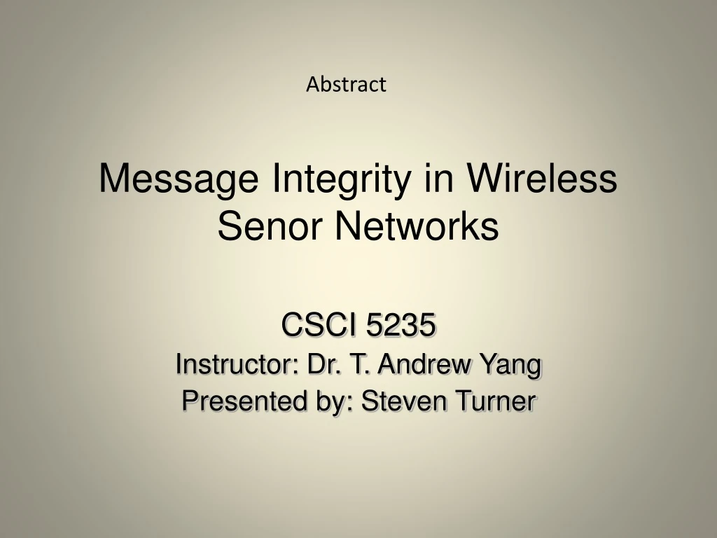 message integrity in wireless senor networks