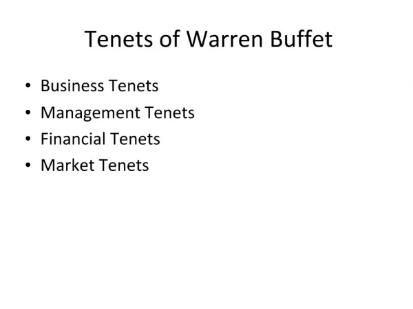 Tenets of Warren Buffet