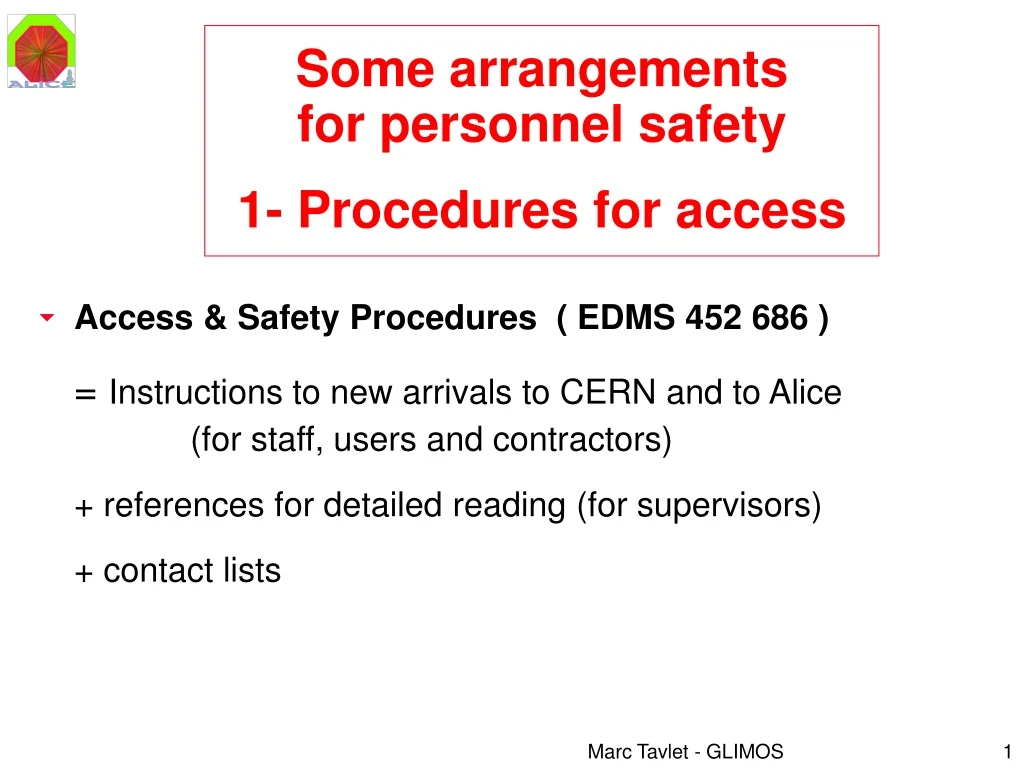 some arrangements for personnel safety 1 procedures for access