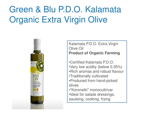 Green &amp; Blu P.D.O. Kalamata Organic Extra Virgin Olive