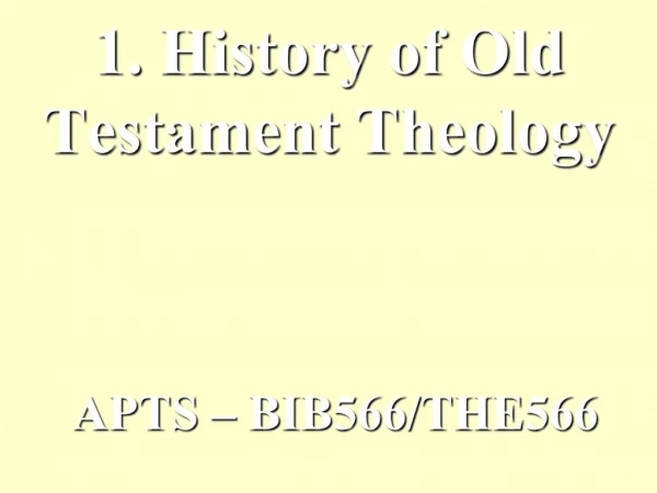 1. History of Old Testament Theology