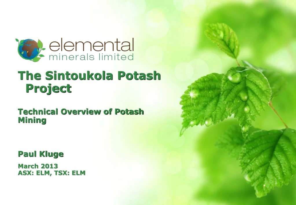 the sintoukola potash project technical overview