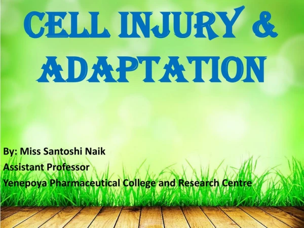 CELL INJURY &amp; ADAPTATION By: Miss S antoshi N aik Assistant Professor