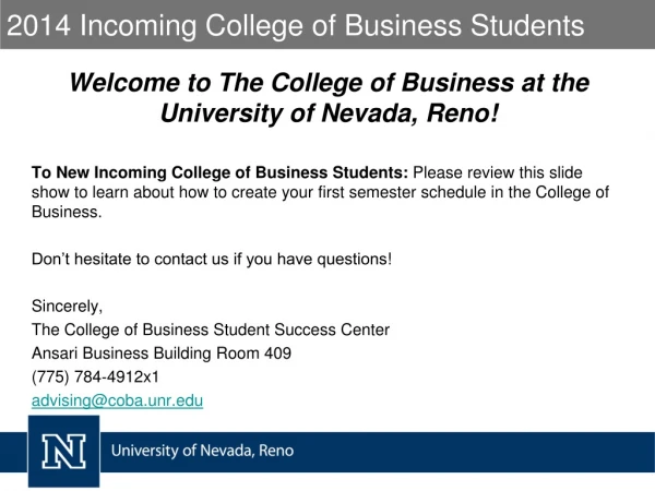 2014 Incoming College of Business Students
