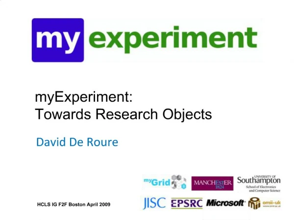 MyExperiment: Towards Research Objects