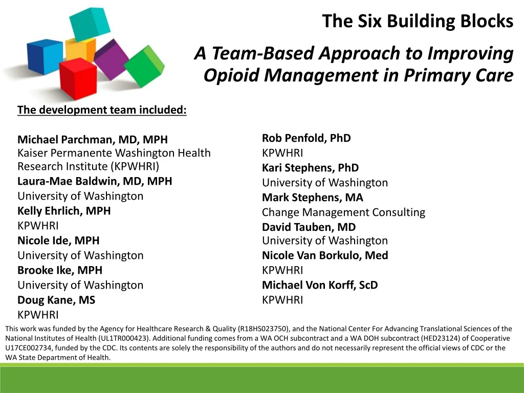 the six building blocks a team based approach to improving opioid management in primary care