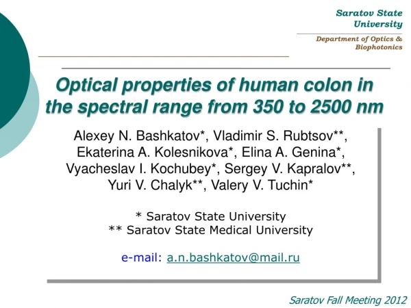 Optical properties of human colon in the spectral range from 350 to 2500 nm