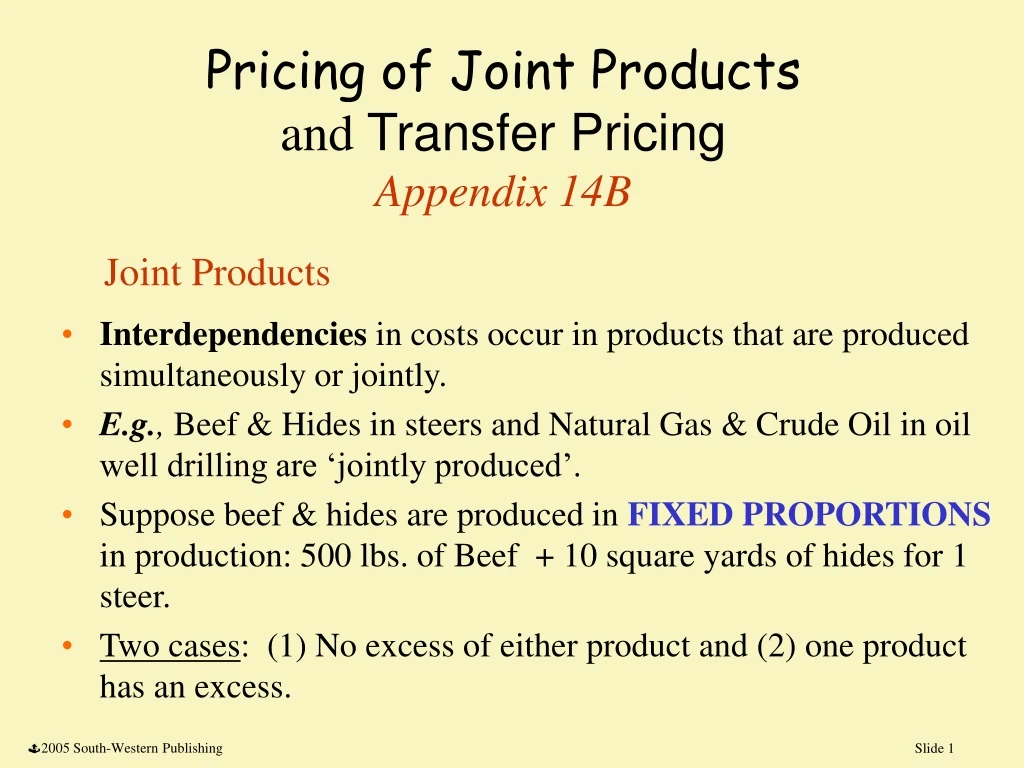 pricing of joint products and transfer pricing appendix 14b