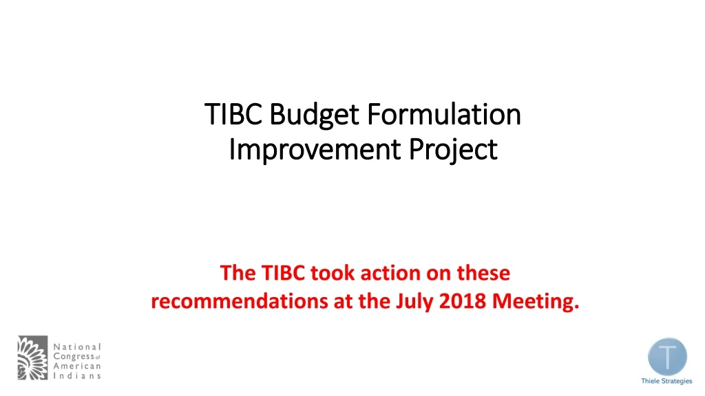 tibc budget formulation improvement project