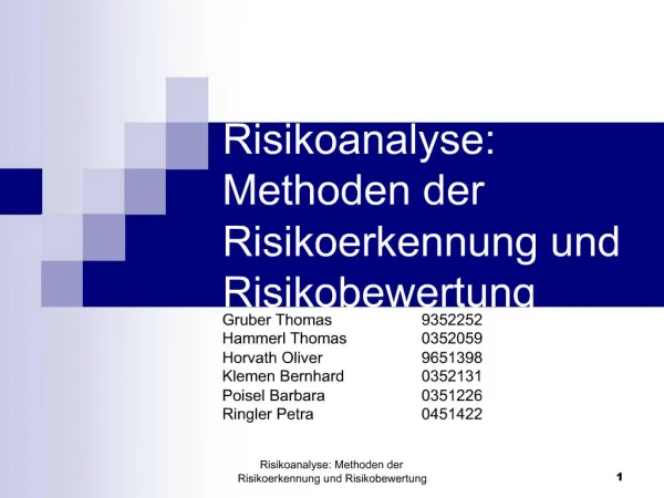 Risikoanalyse: Methoden der Risikoerkennung und Risikobewertung