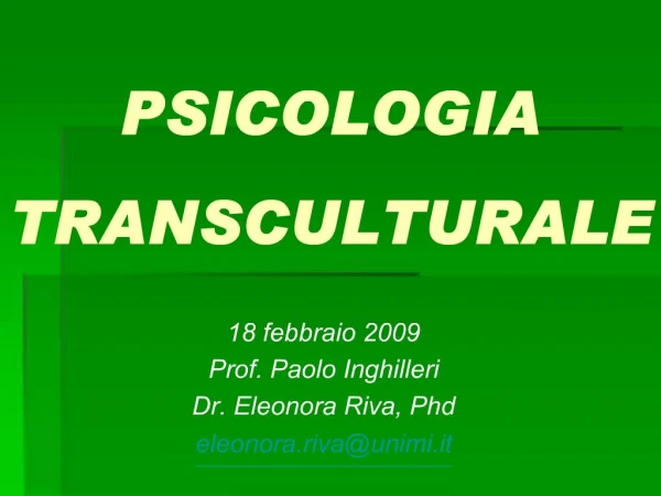 PSICOLOGIA TRANSCULTURALE