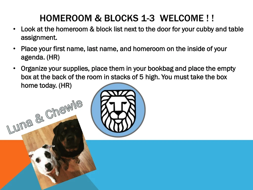 homeroom blocks 1 3 welcome