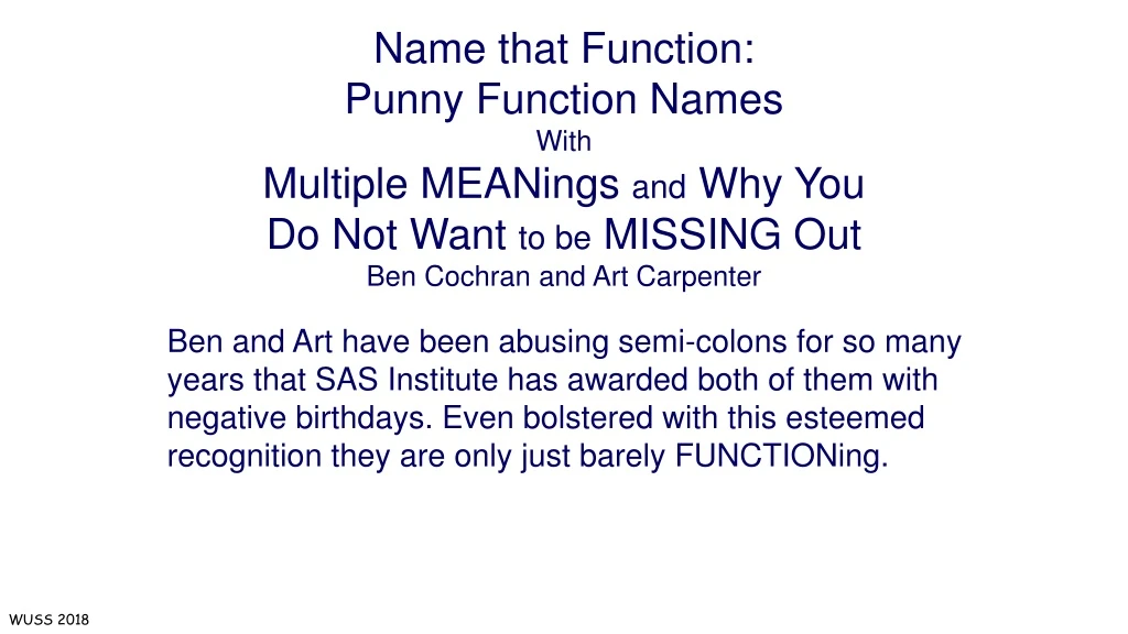 name that function punny function names with