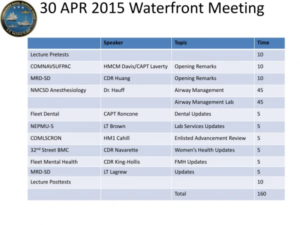 30 APR 2015 Waterfront Meeting