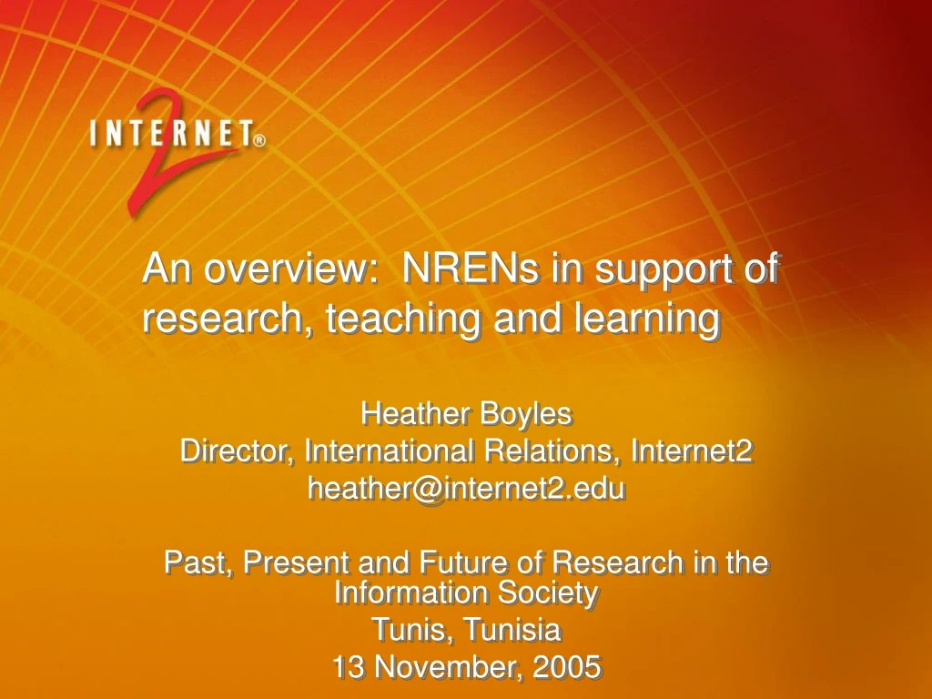an overview nrens in support of research teaching and learning