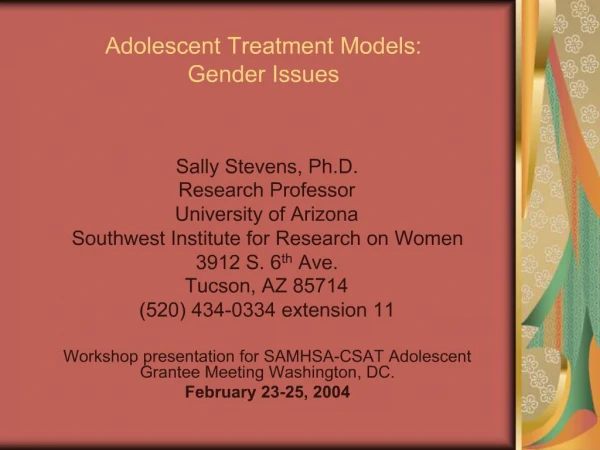 Adolescent Treatment Models: Gender Issues