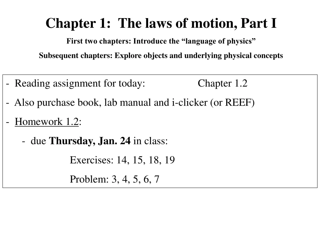 chapter 1 the laws of motion part i first