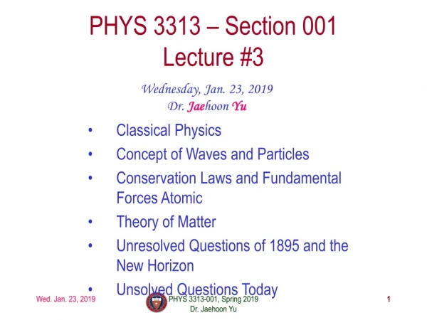 PHYS 3313 – Section 001 Lecture #3