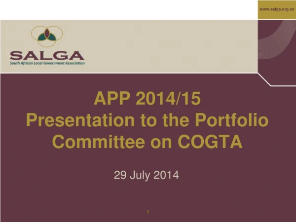 APP 2014/15 Presentation to the Portfolio Committee on COGTA
