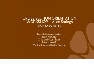 CROSS SECTION ORIENTATION WORKSHOP – Alice Springs 25 th May 2017