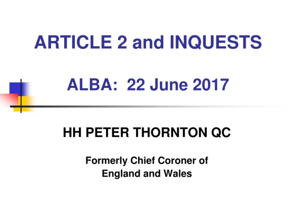 ARTICLE 2 and INQUESTS ALBA: 22 June 2017