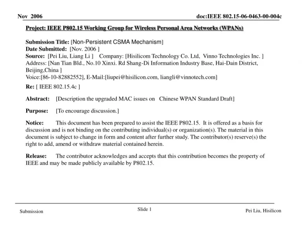 Project: IEEE P802.15 Working Group for Wireless Personal Area Networks (WPANs)