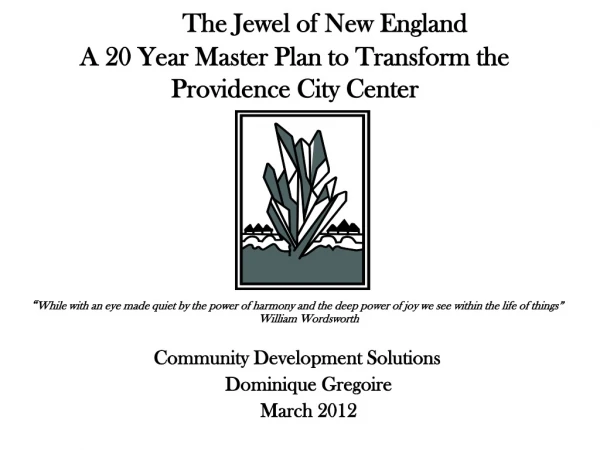 The Jewel of New England A 20 Year Master Plan to Transform the Providence City Center