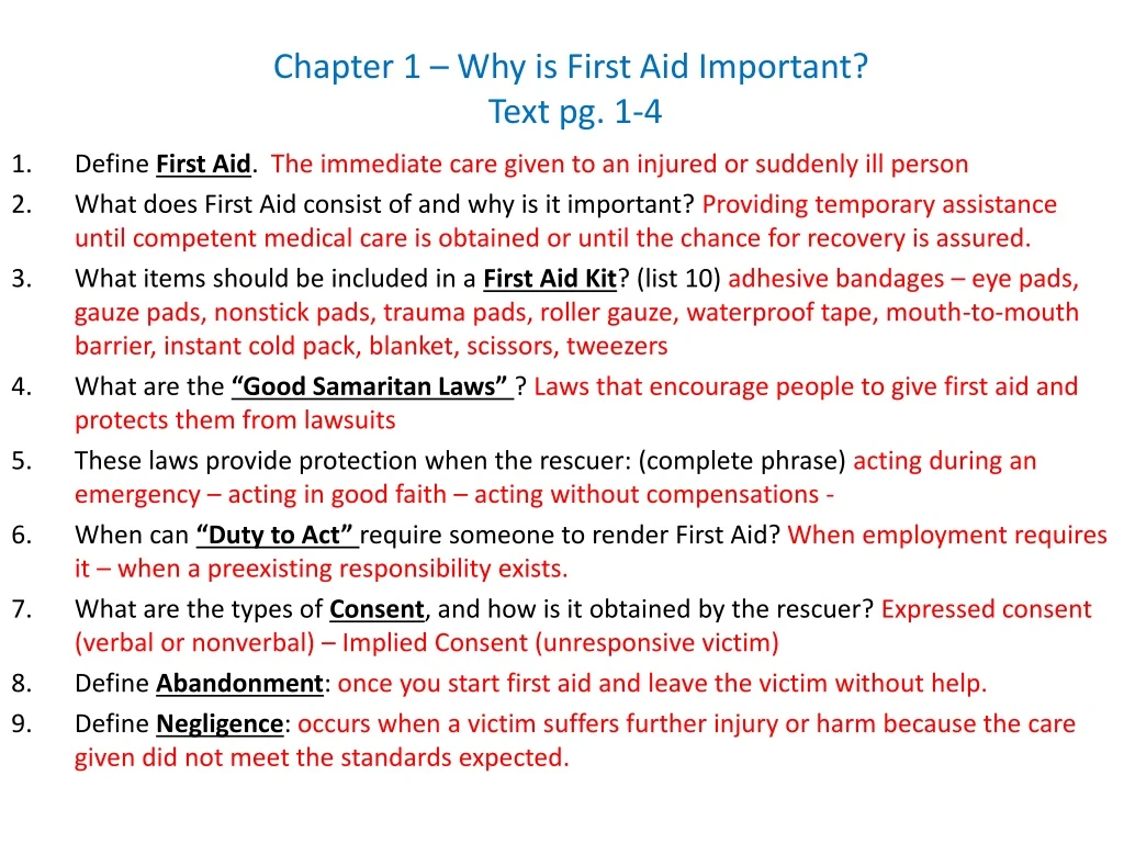 chapter 1 why is first aid important text pg 1 4