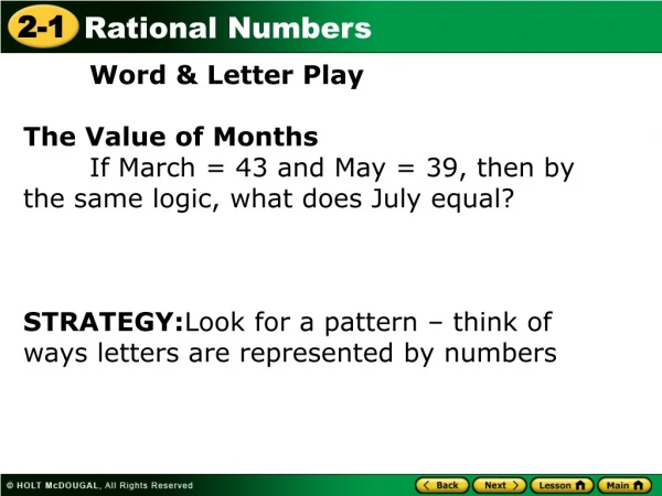 Word &amp; Letter Play The Value of Months