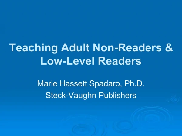 Teaching Adult Non-Readers Low-Level Readers