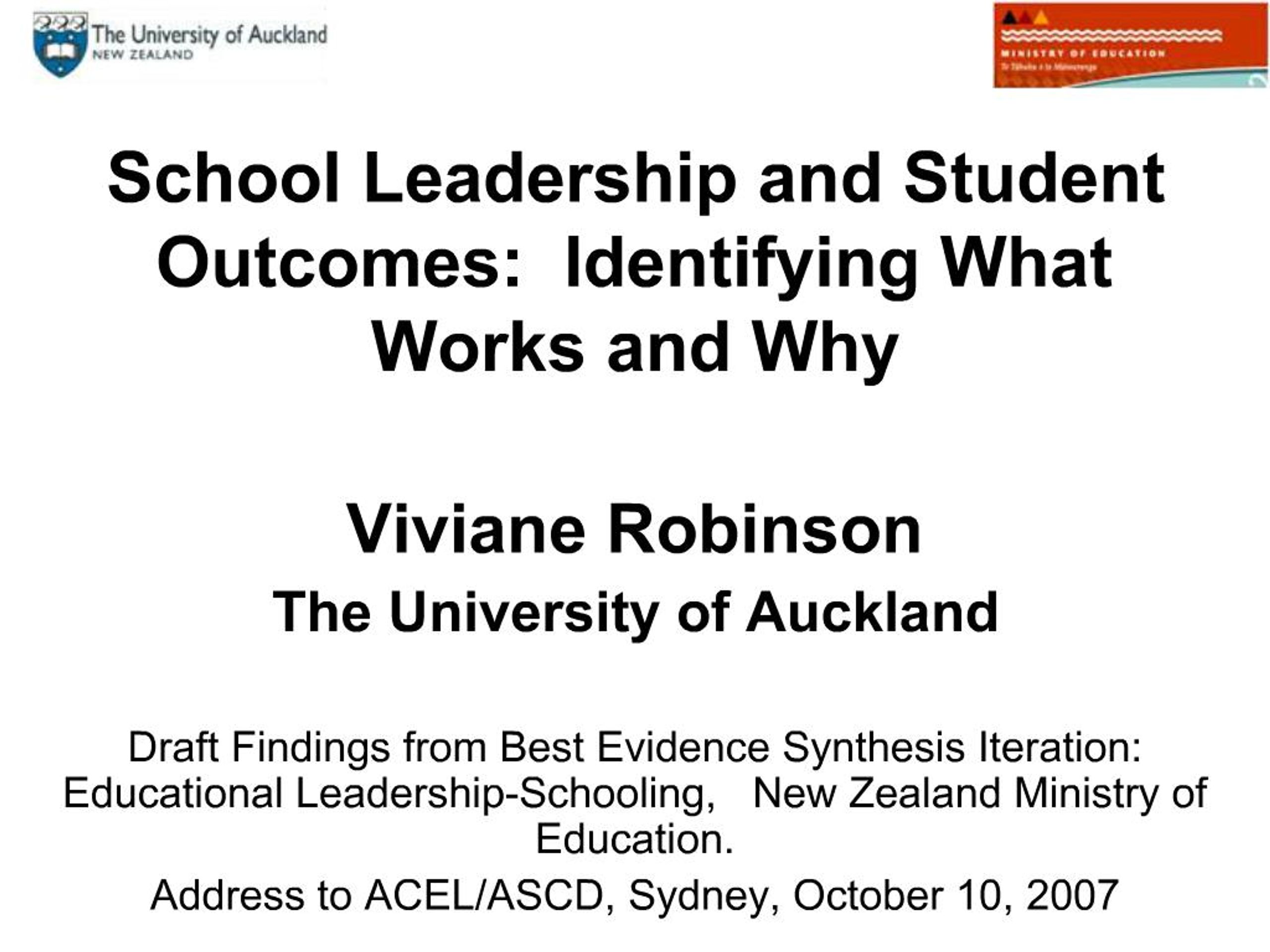 PPT - School Leadership and Student Outcomes: Identifying What Works ...