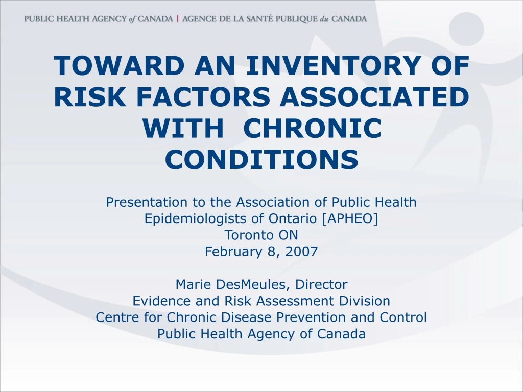 toward an inventory of risk factors associated with chronic conditions