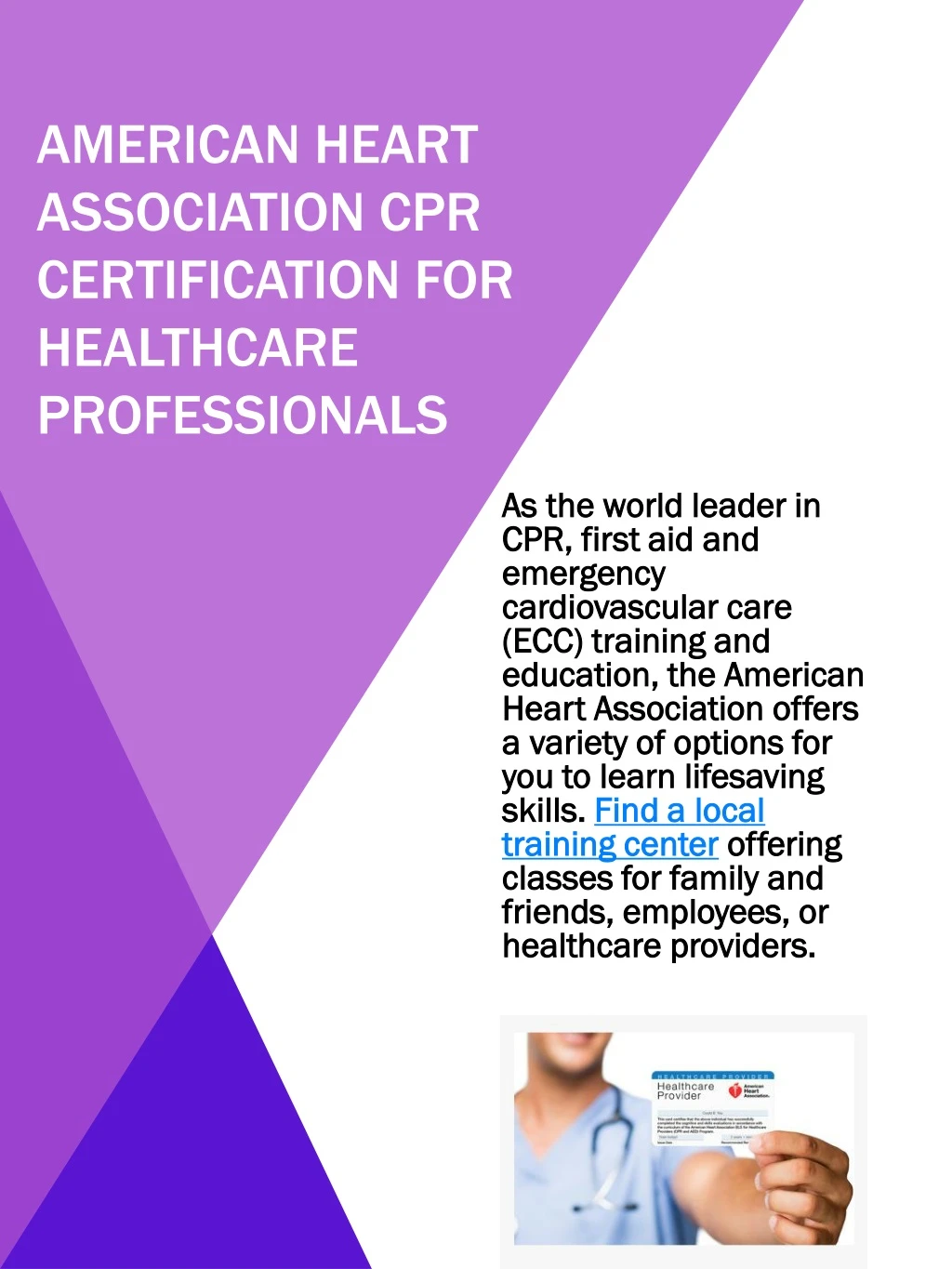 american heart association cpr certification for healthcare professionals