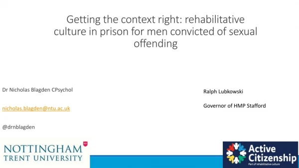 Getting the context right: rehabilitative culture in prison for men convicted of sexual offending