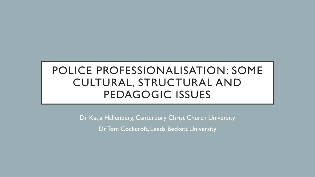 police professionalisation some cultural structural and pedagogic issues