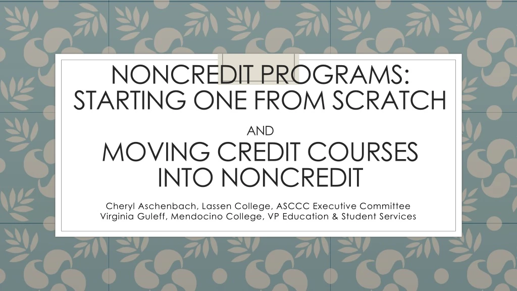 noncredit programs starting one from scratch and moving credit courses into noncredit