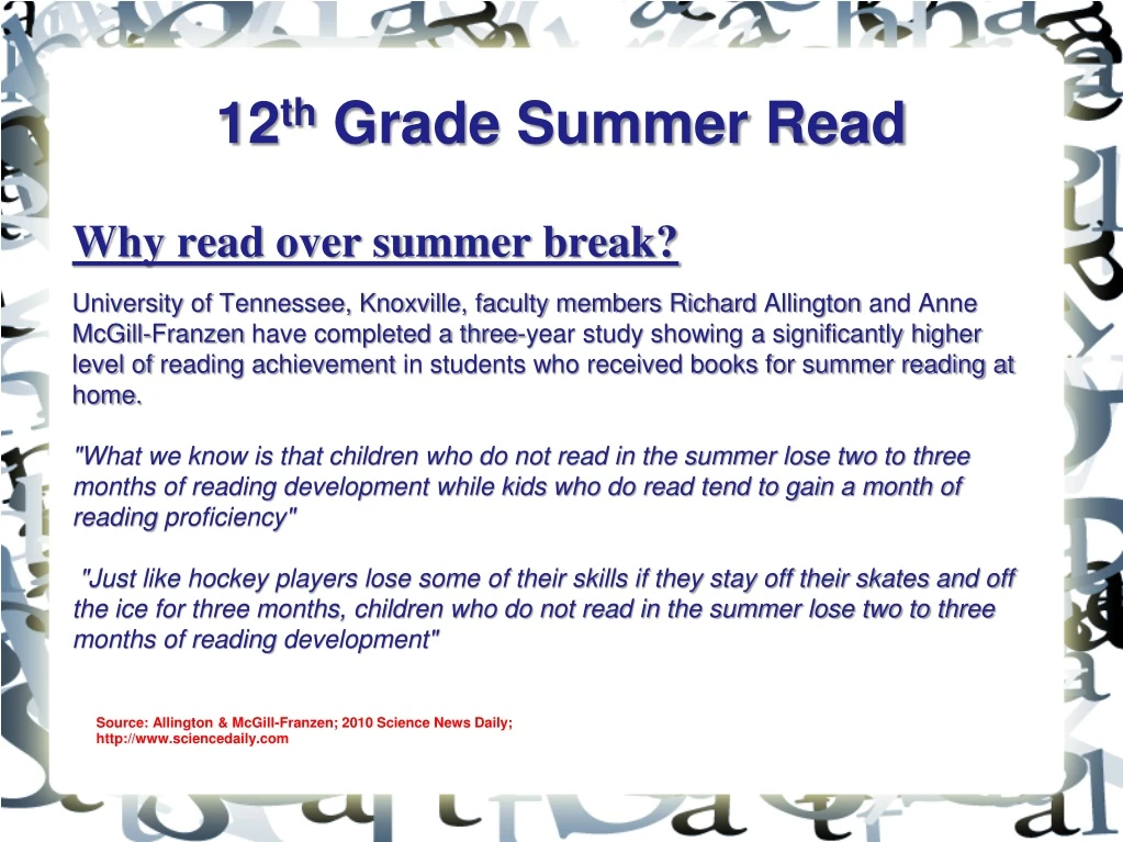 12 th grade summer read