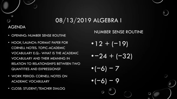 08/13/2019 Algebra I