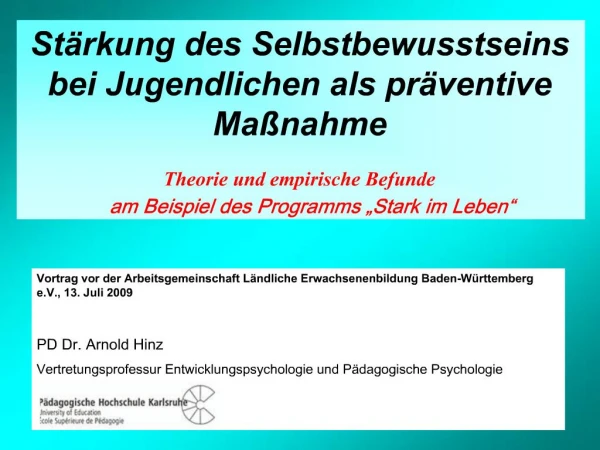 Vortrag vor der Arbeitsgemeinschaft L ndliche Erwachsenenbildung Baden-W rttemberg e.V., 13. Juli 2009 PD Dr. Arnold Hi