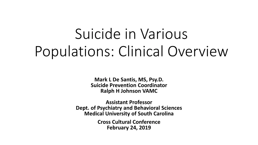 suicide in various populations clinical overview